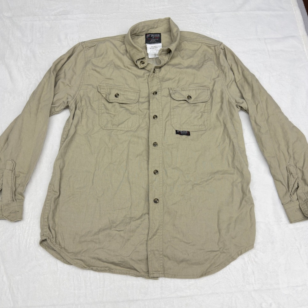MCR Summit FR Shirt Mens XL Khaki Flame Resistant Workwear Button Down Cat 2